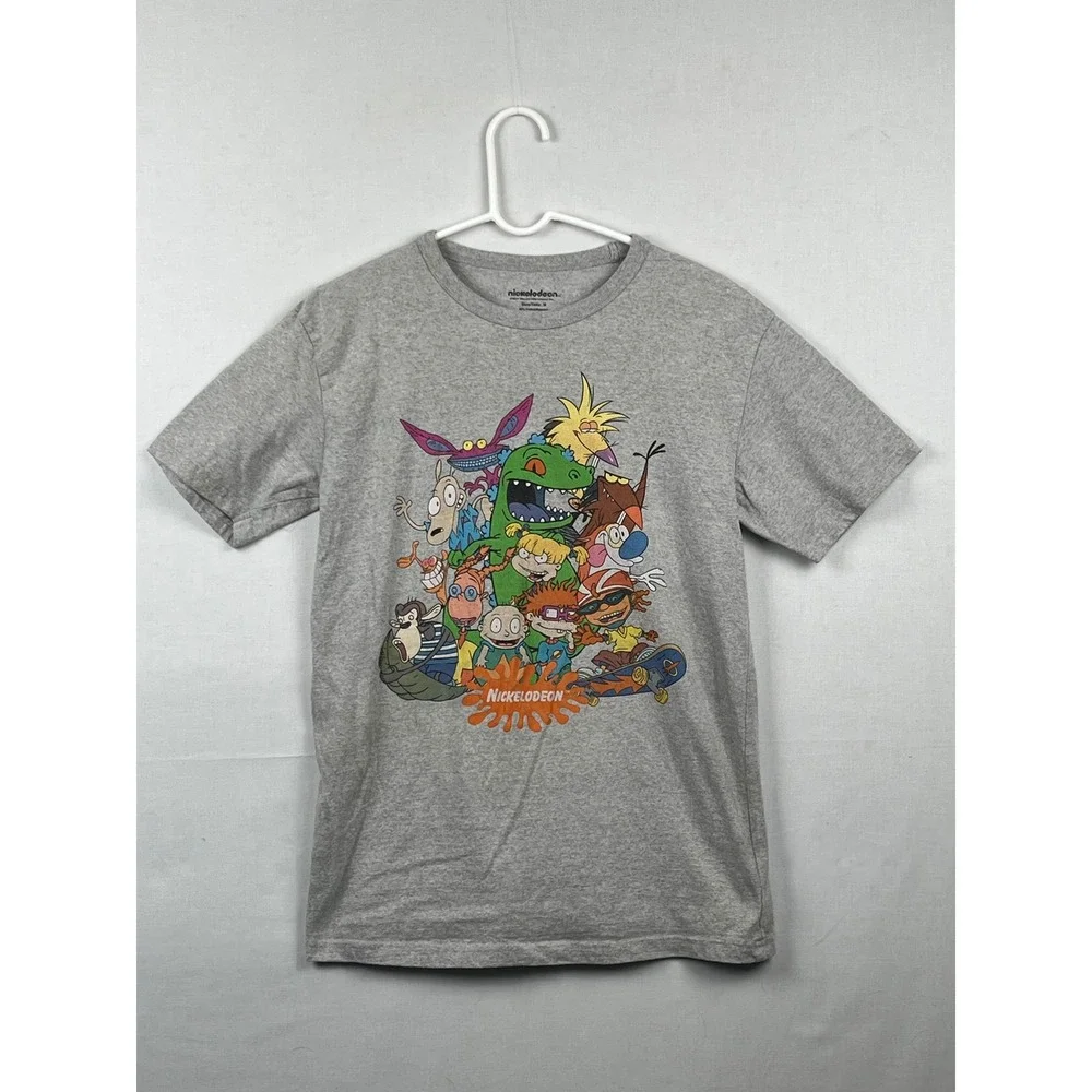 Nickelodeon Graphic T-Shirt Mens Medium 90s Cartoon Characters Heather Gray M